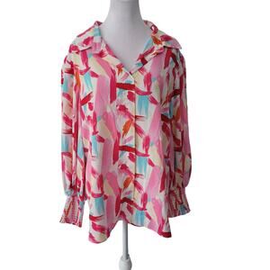 Abstract Brushstroke Print Blouse Long Sleeve Bold Artsy Size M Art To Wear